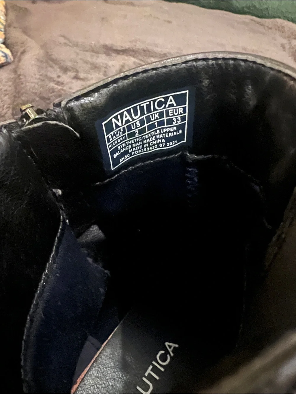 Nautica Black Ankle Boots with Gold Logo Plaques